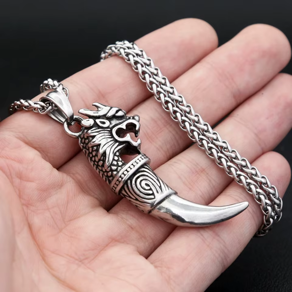 Dragon Head Fang Stainless Steel Pendant Necklace