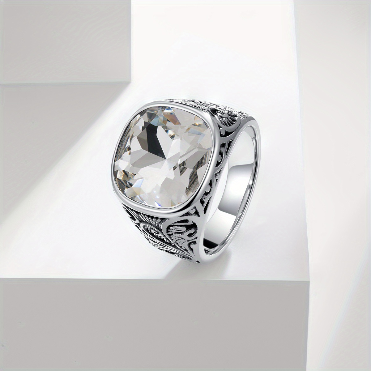 Cushion Cut Gemstone Stainless Steel Ring