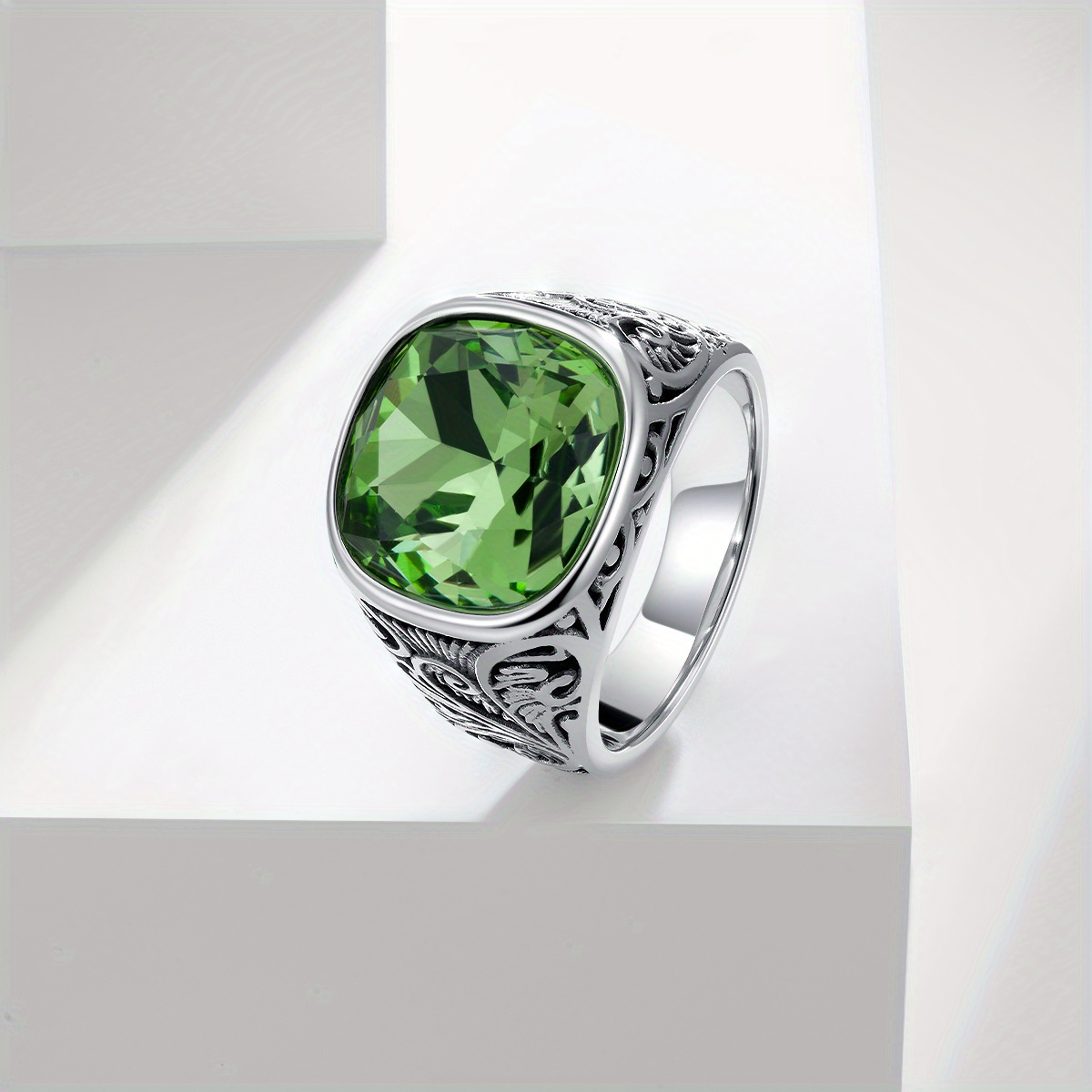 Cushion Cut Gemstone Stainless Steel Ring