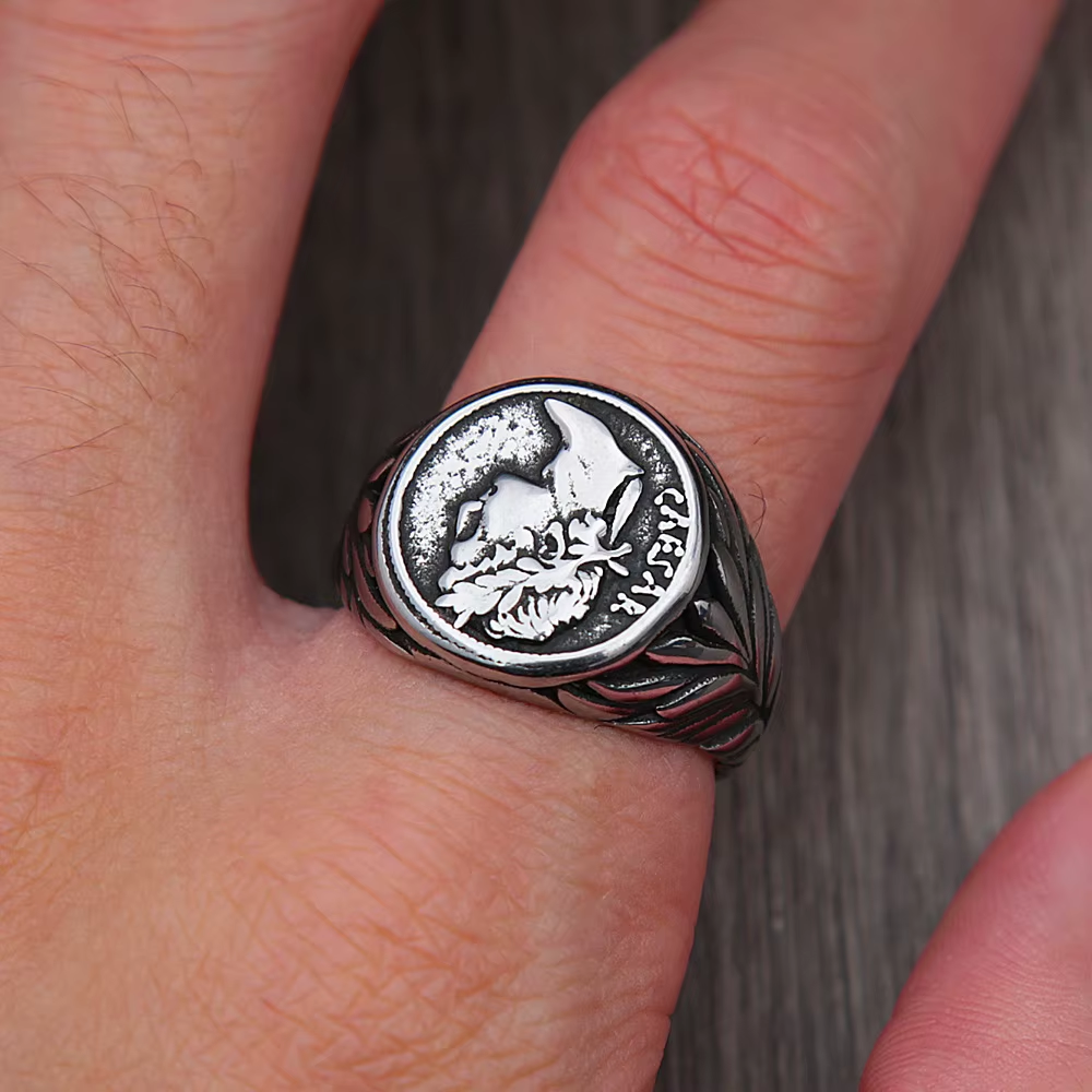 Vintage Caesar Coin Signet Stainless Steel Ring