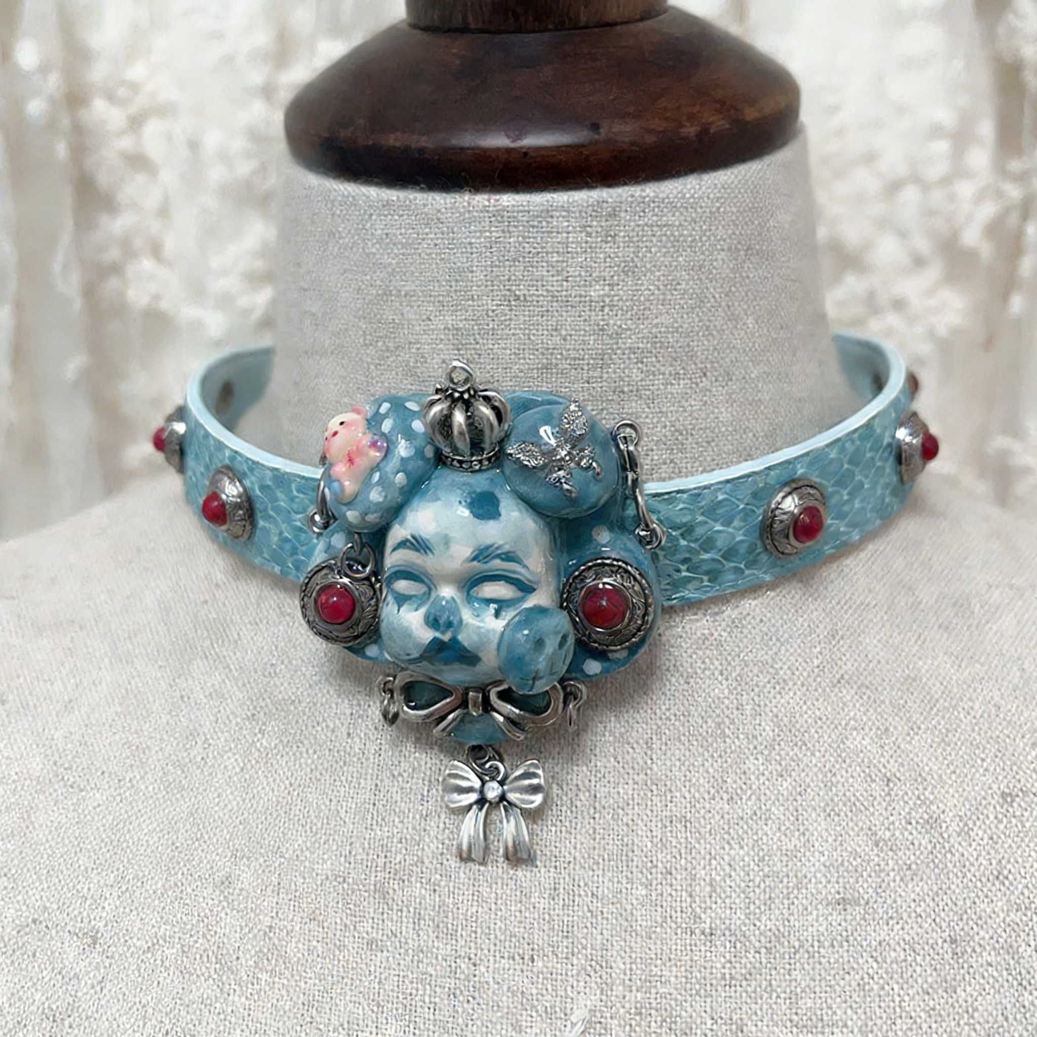 Teal Butterfly Cute Crown Choker
