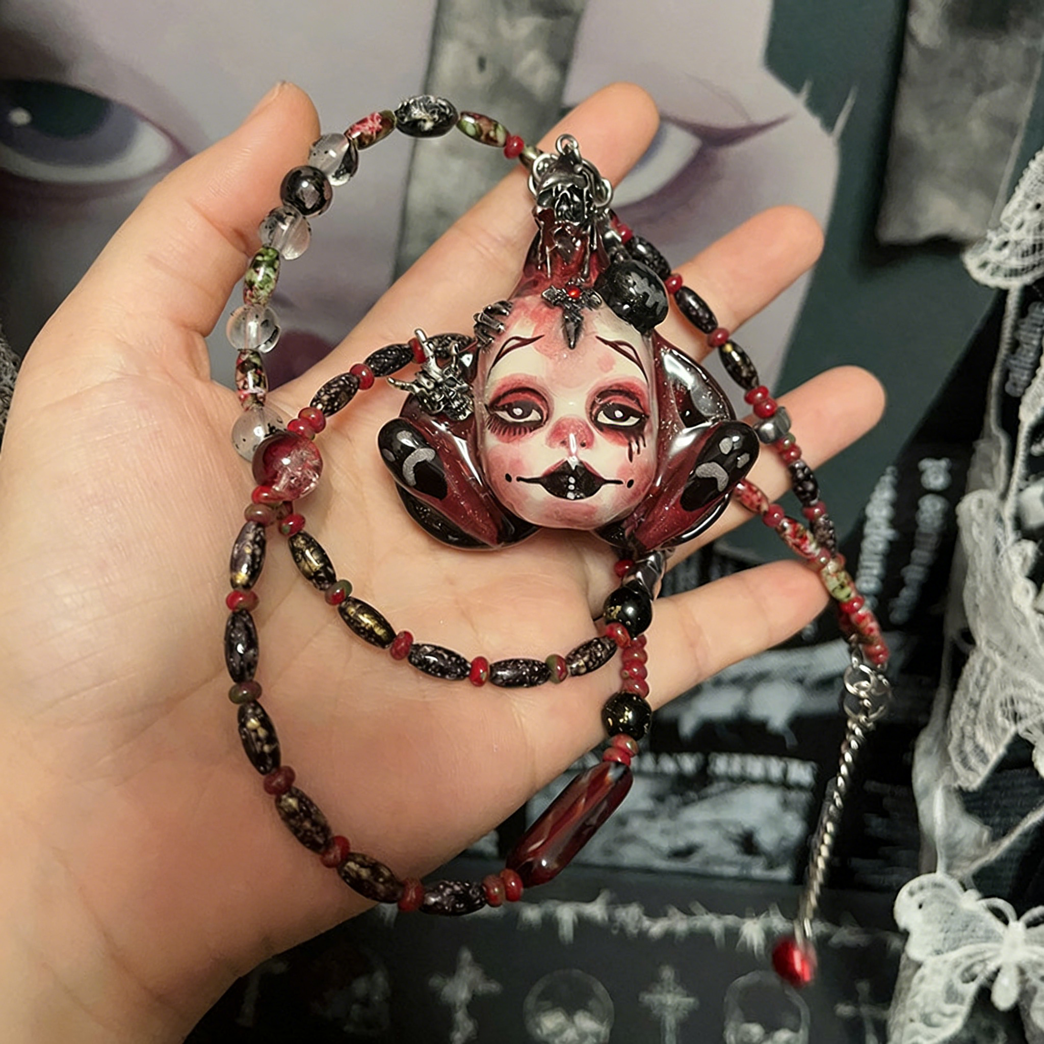 Blood Pupil Clown Gothic Doll Necklace