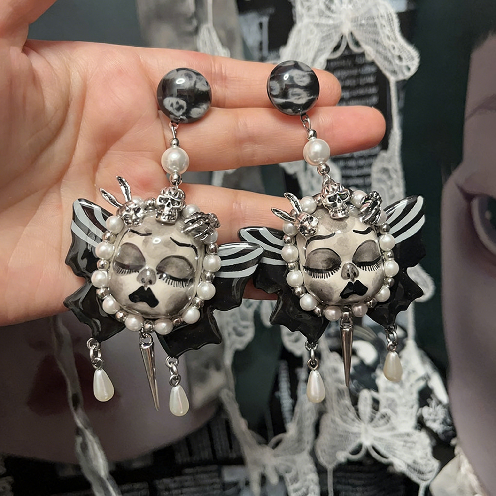 Butterfly Wing Skull Bunny Freak Baby Earrings