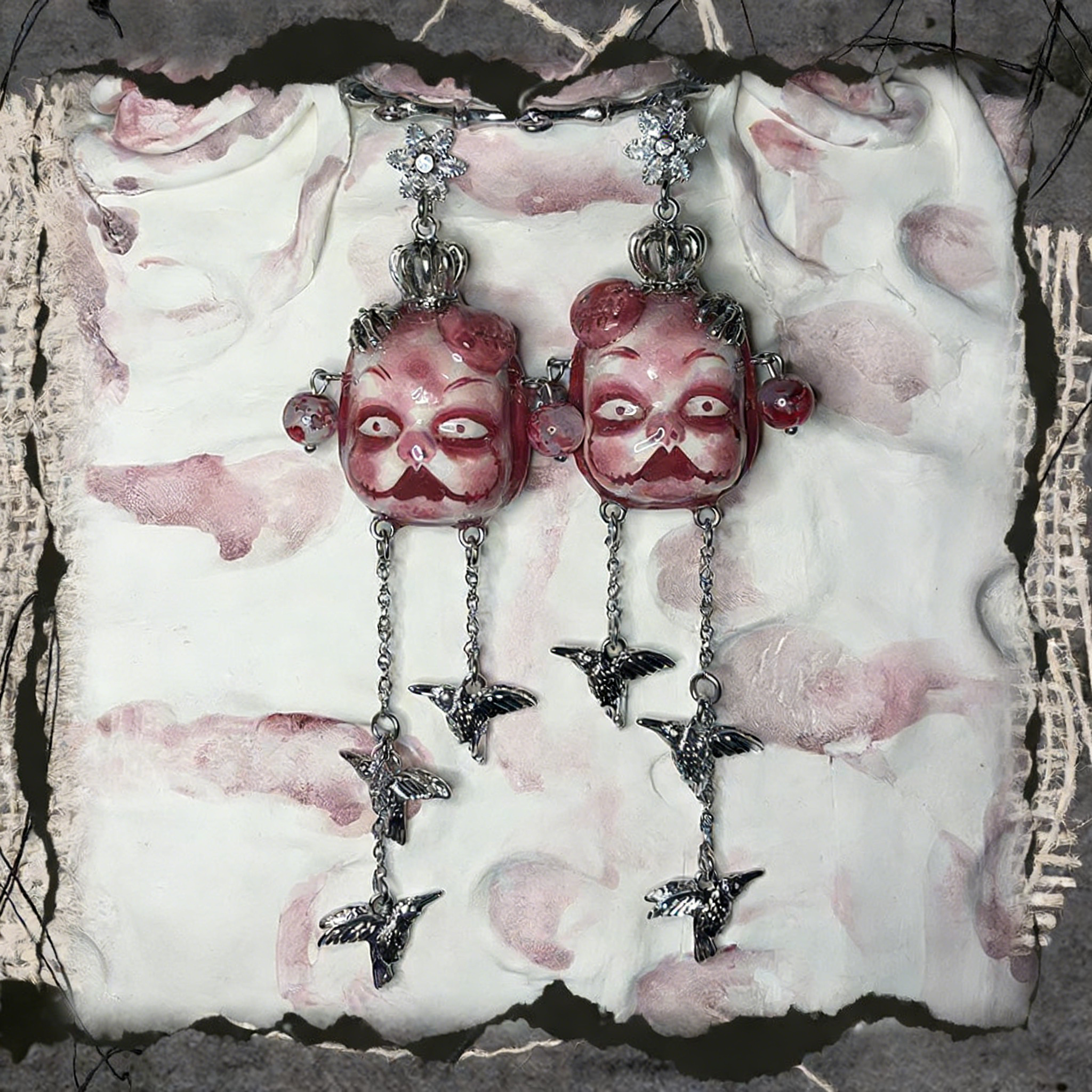Red Crown Claw Bird Freak Baby Earrings