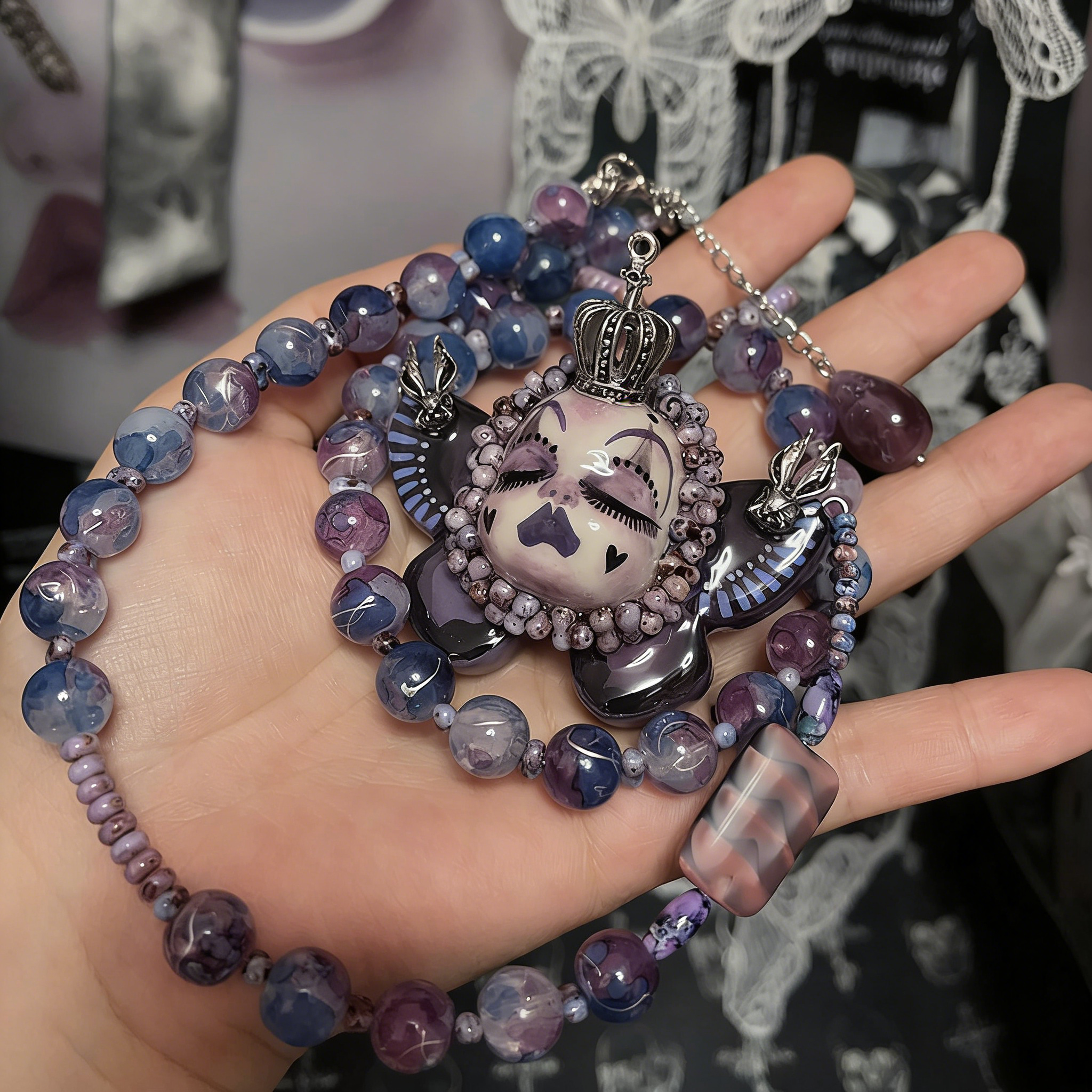 Violet Butterfly Slumber Gothic Doll Necklace