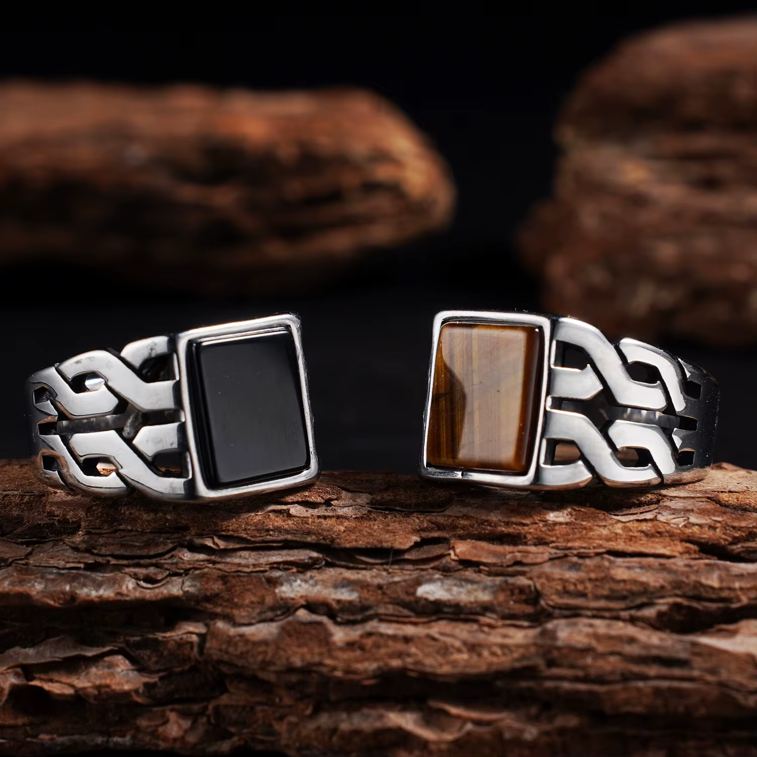 Celtic Knot Tiger's Eye Stainless Steel Ring