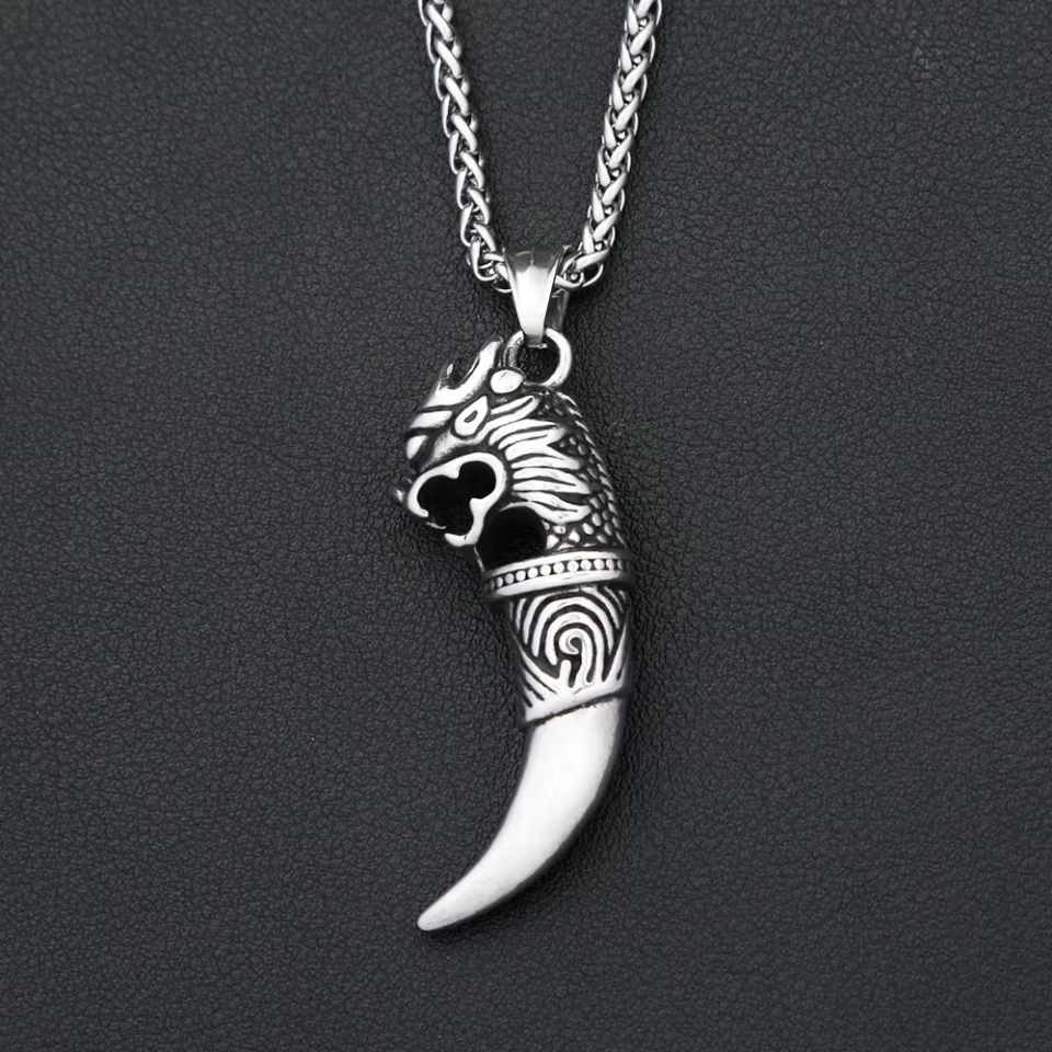 Dragon Head Fang Stainless Steel Pendant Necklace