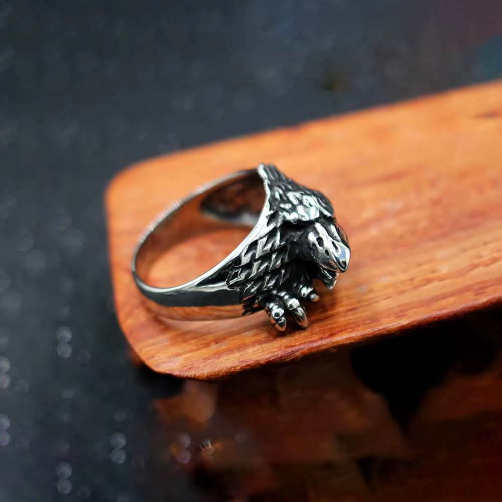 Vintage 3D Eagle Head Stainless Steel Ring