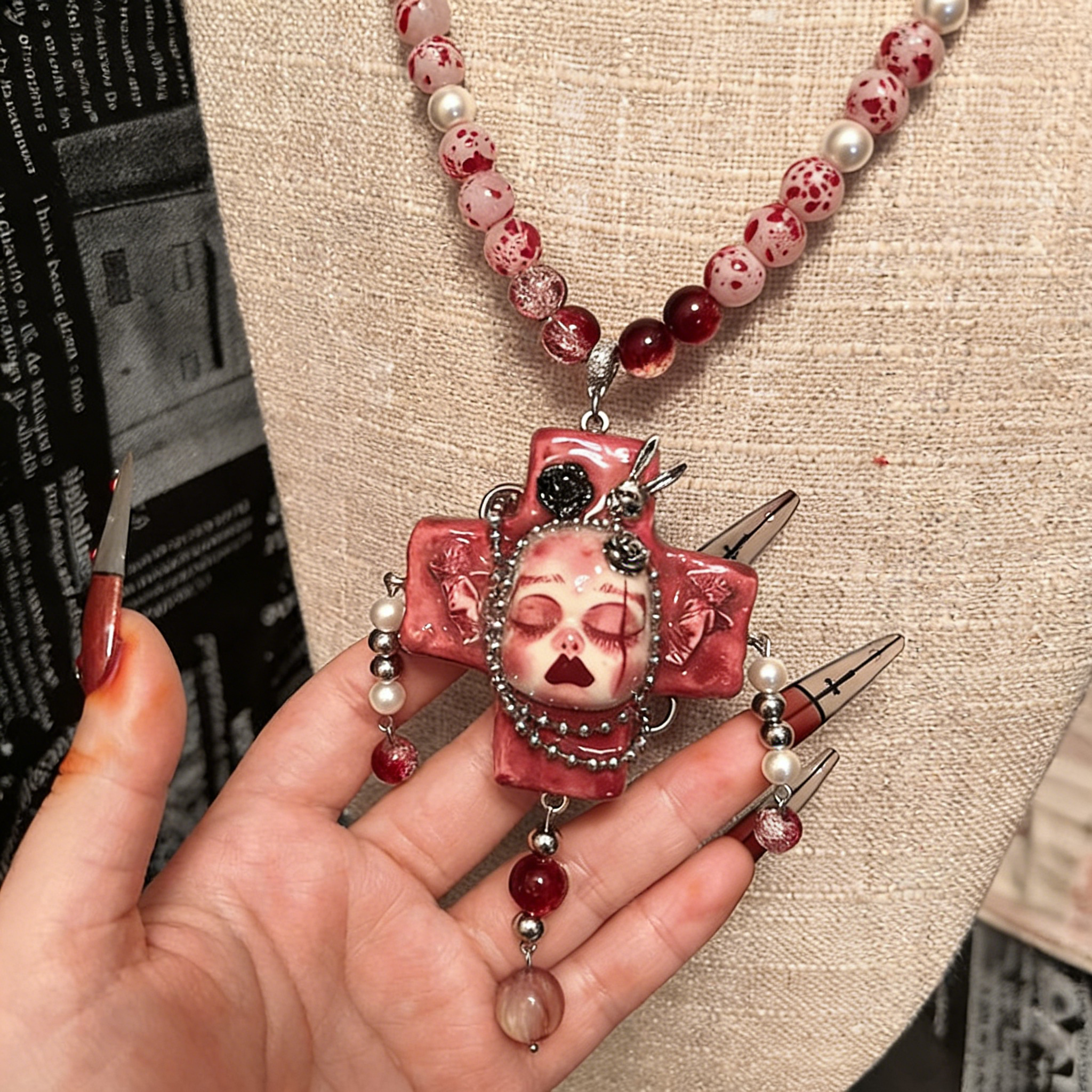 Blood Cross Slumber Gothic Doll Necklace