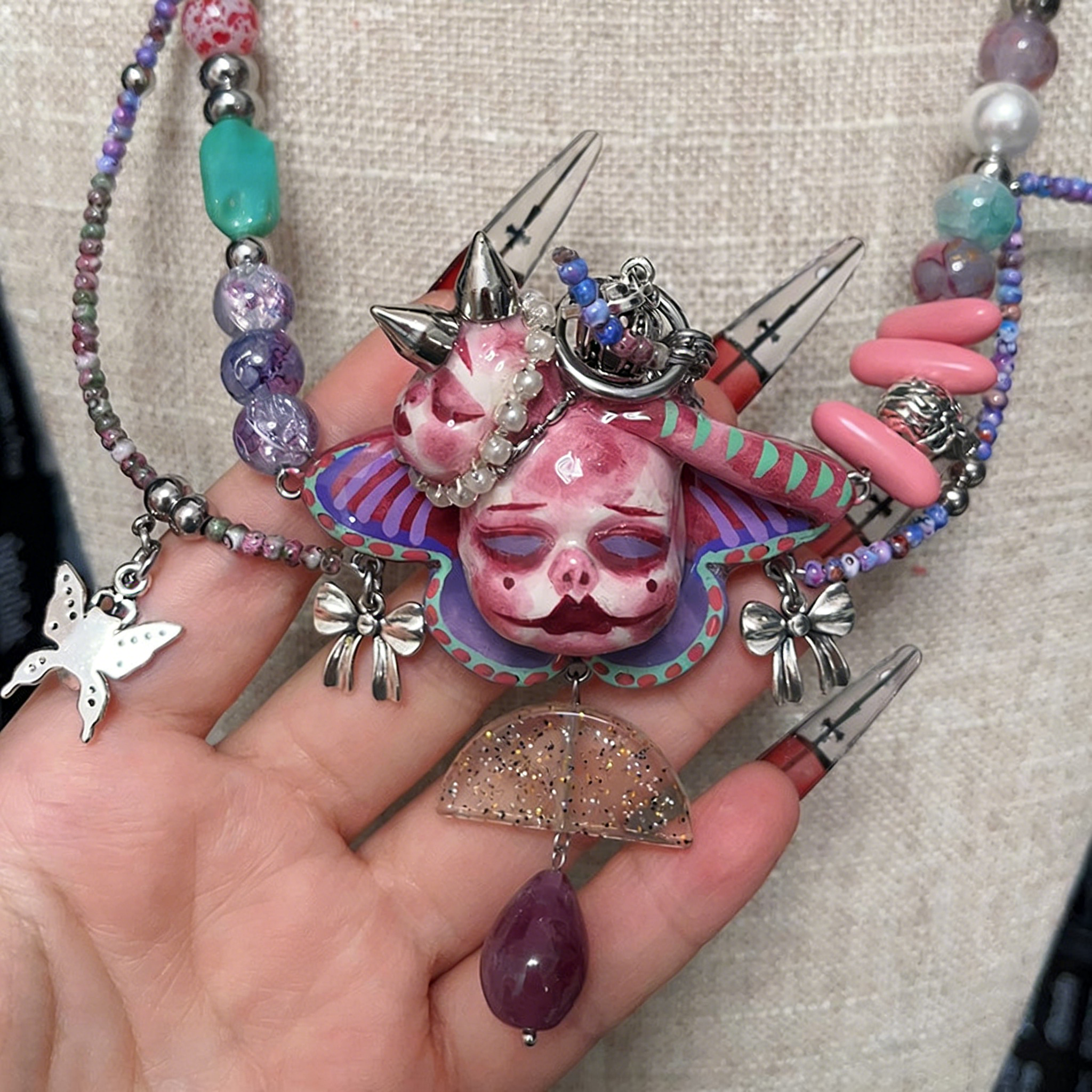 Pink-Purple Slumber Doll Necklace