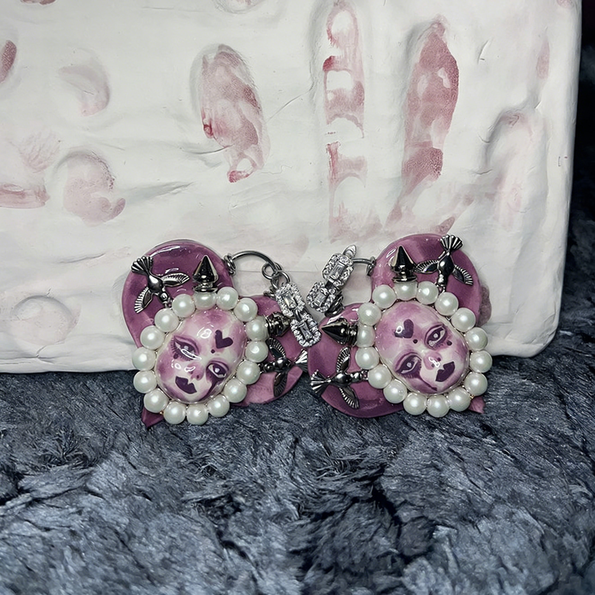 Violet Heart Pearl Nightmare Gothic Doll Necklace
