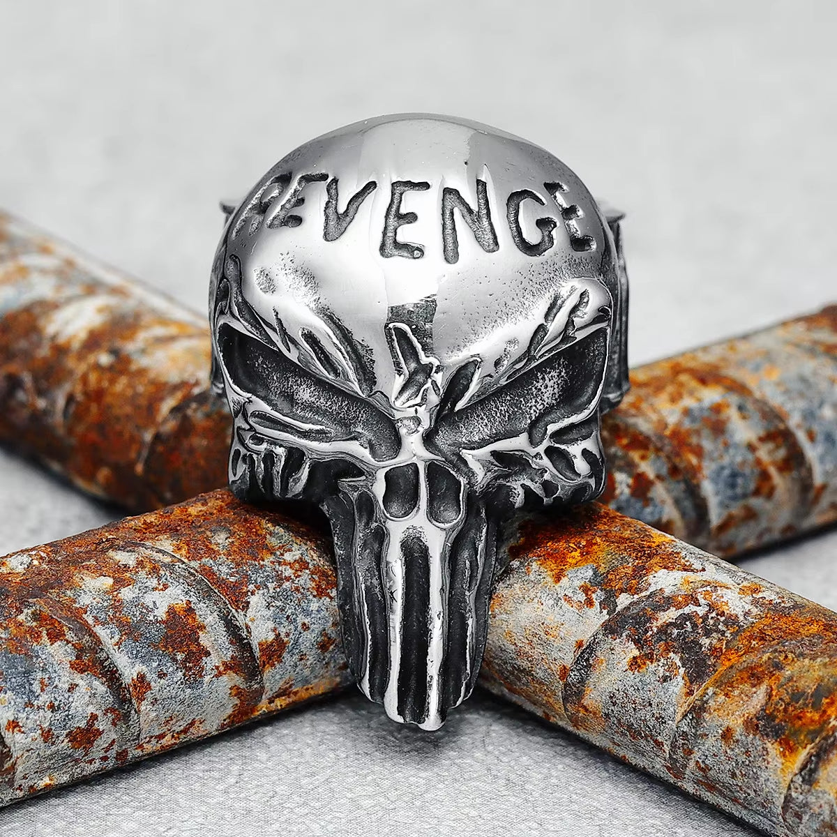 Punisher Skull REVENGE Stainless Steel Ring