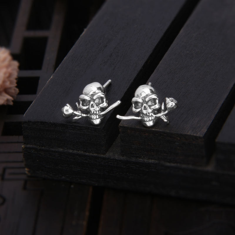 Skull with Roses Stud Earrings