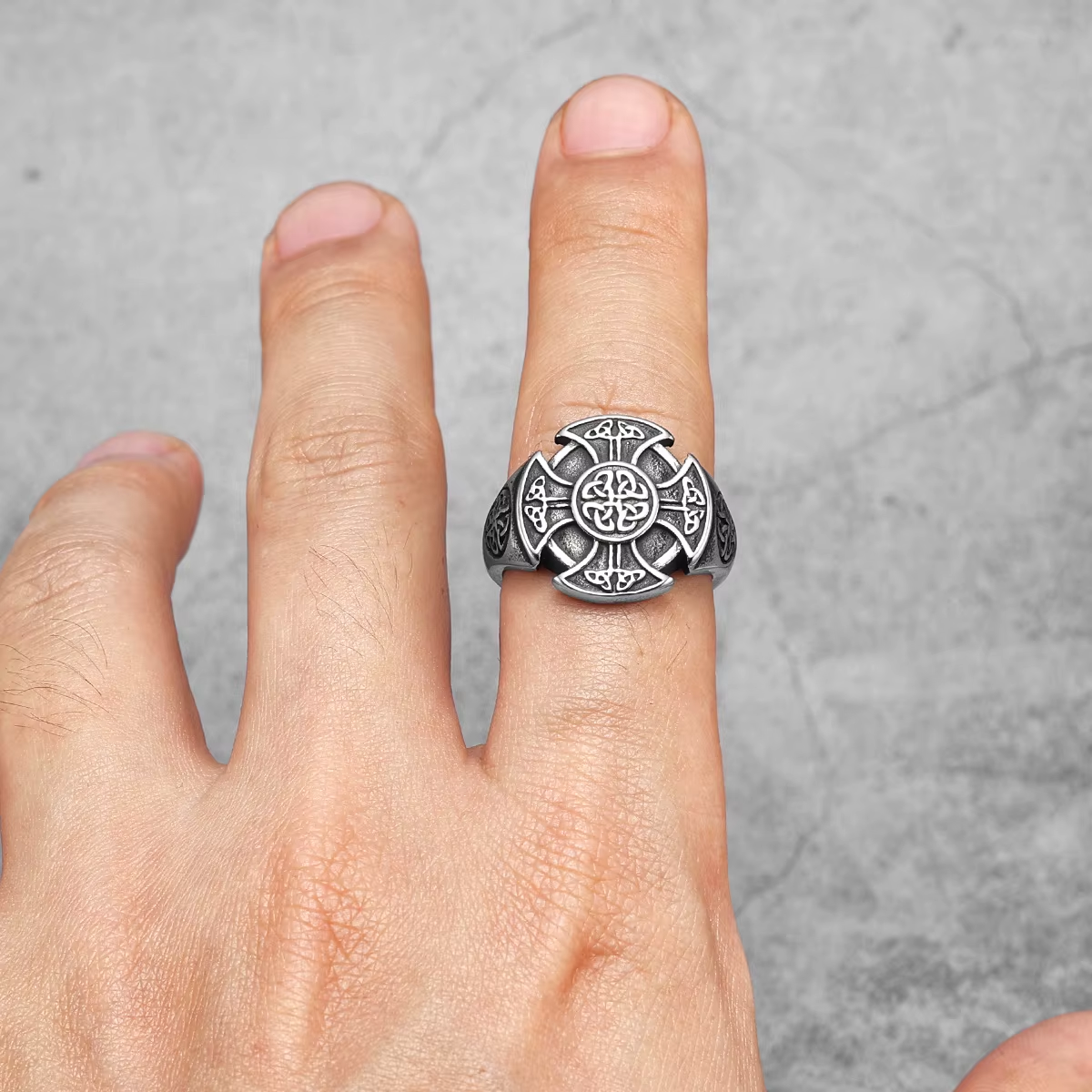 Celtic Cross Knot Stainless Steel Ring