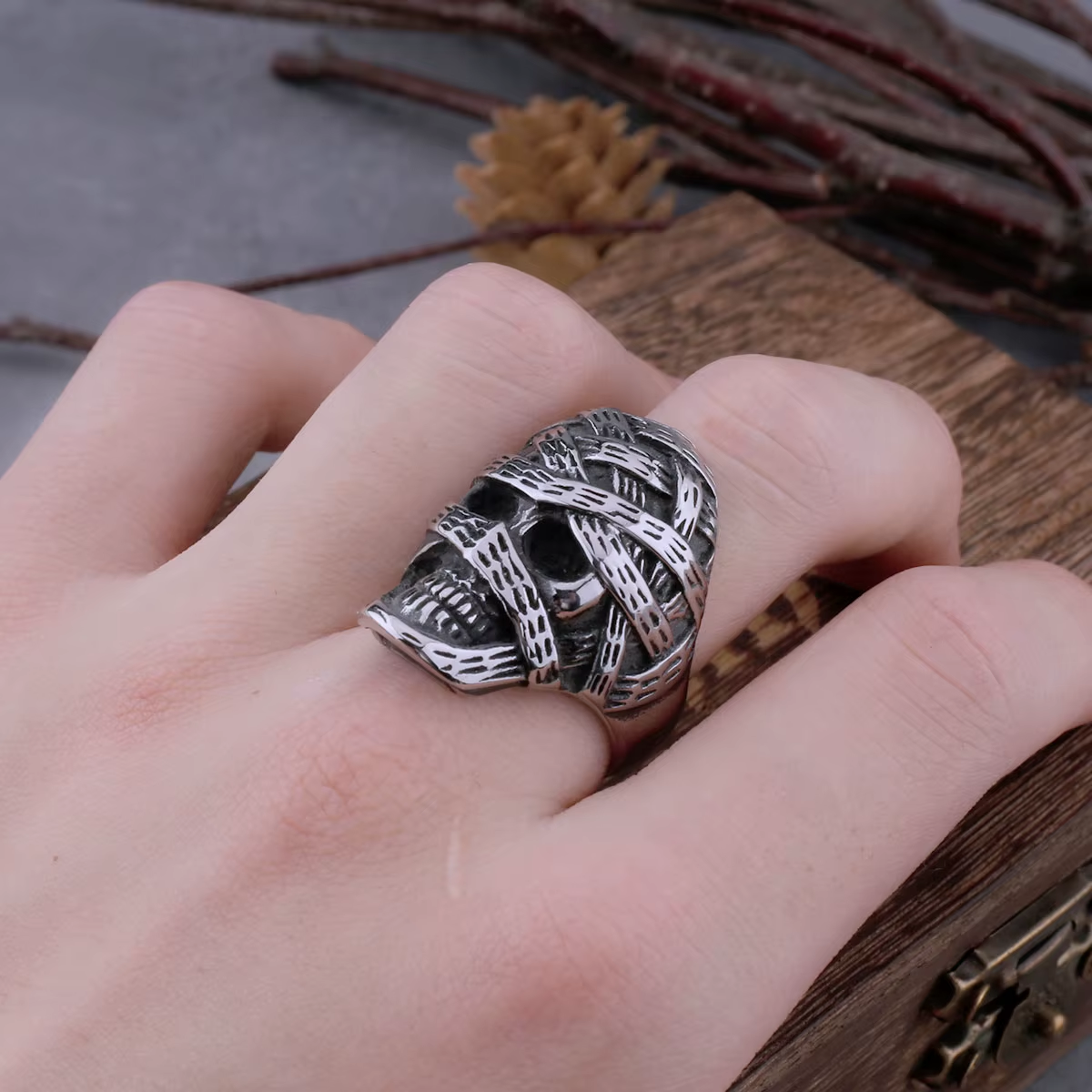 Mummy Bandage Skull Stainless Steel Ring