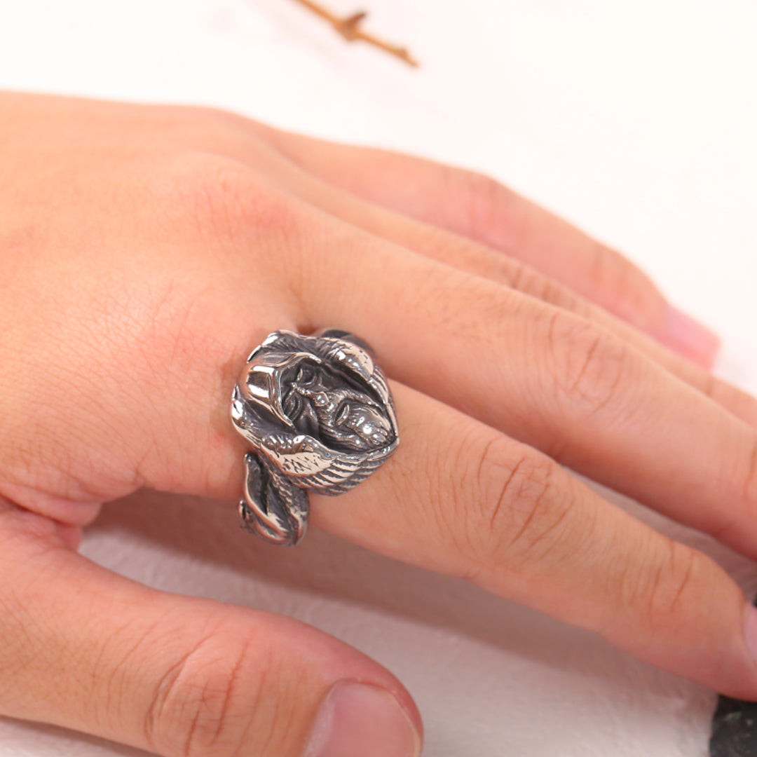 Mythology Odin Raven Wolf Stainless Steel Ring