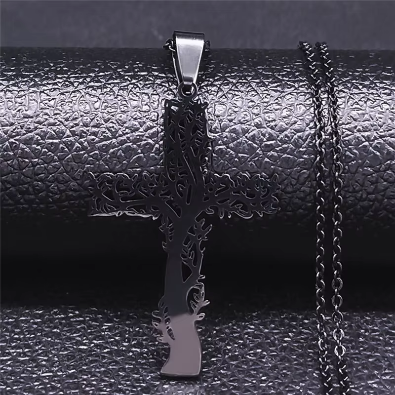 Cut‑Out Tree‑Cross Stainless Steel Pendant