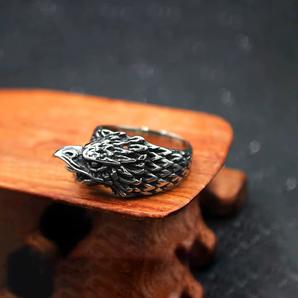 Vintage 3D Eagle Head Stainless Steel Ring