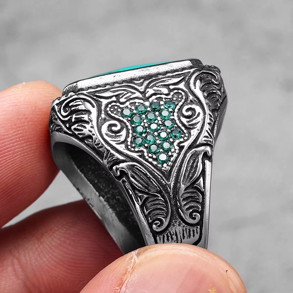 Textura De Flor Con Anillo De Acero Inoxidable Esmaltado