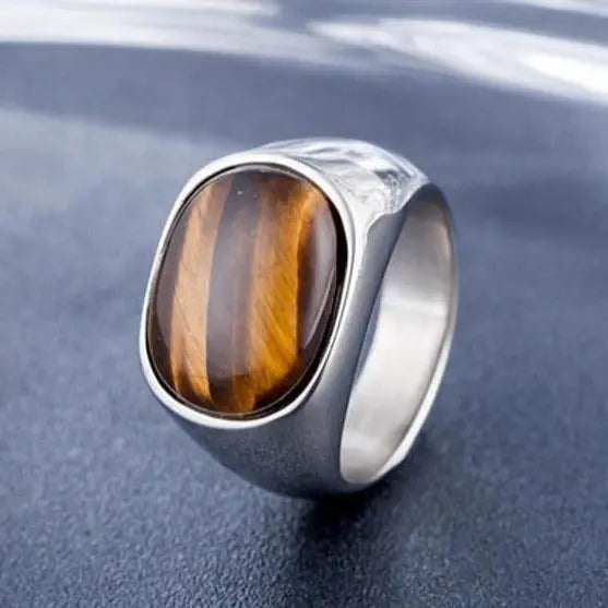 Amber Oval Stainless Steel Ring - Vrafi Jewelry