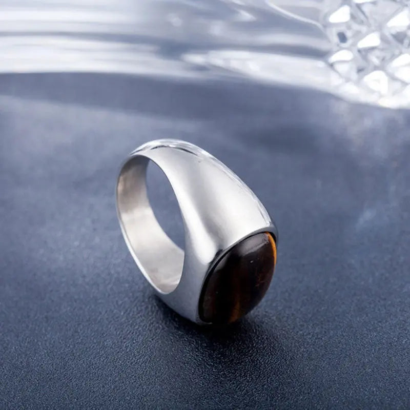 Amber Oval Stainless Steel Ring - Vrafi Jewelry