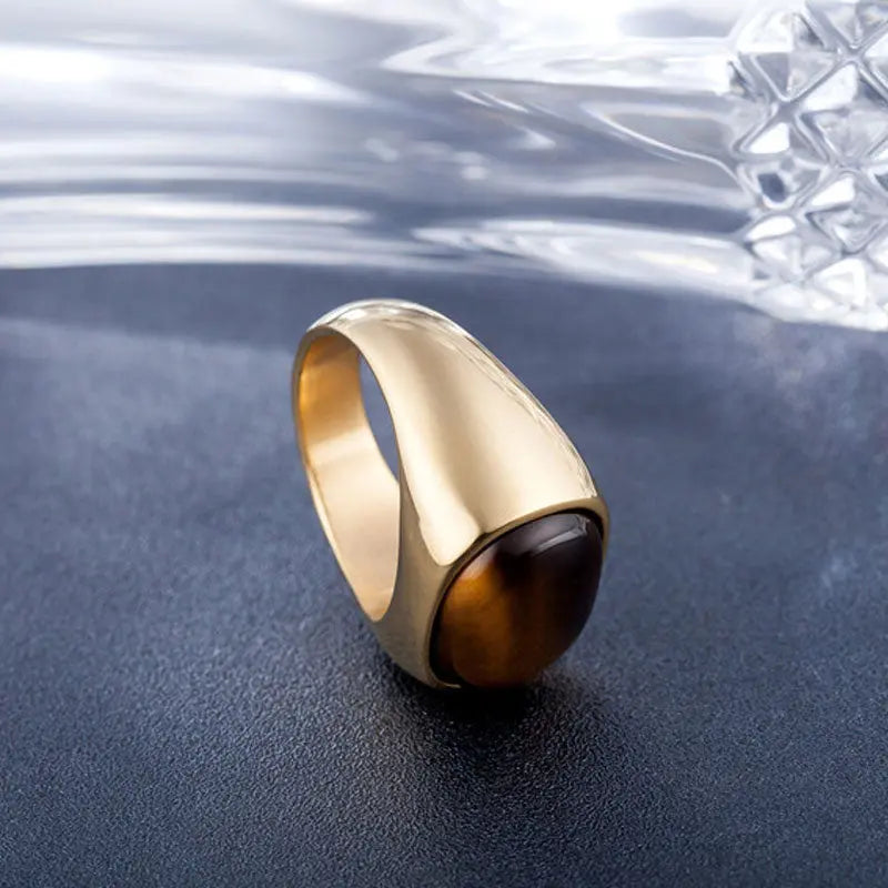 Amber Oval Stainless Steel Ring - Vrafi Jewelry