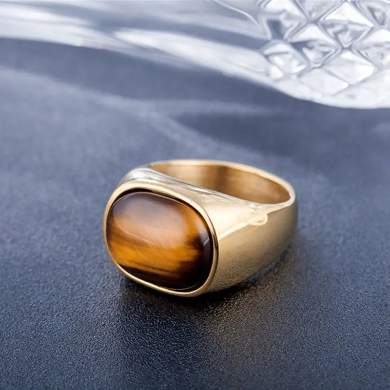 Amber Oval Stainless Steel Ring - Vrafi Jewelry