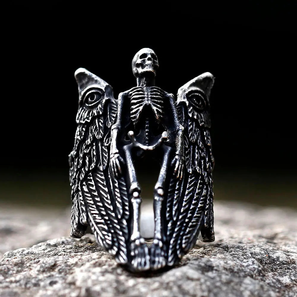 Angel Wing Skull Stainless Steel Ring VRAFI