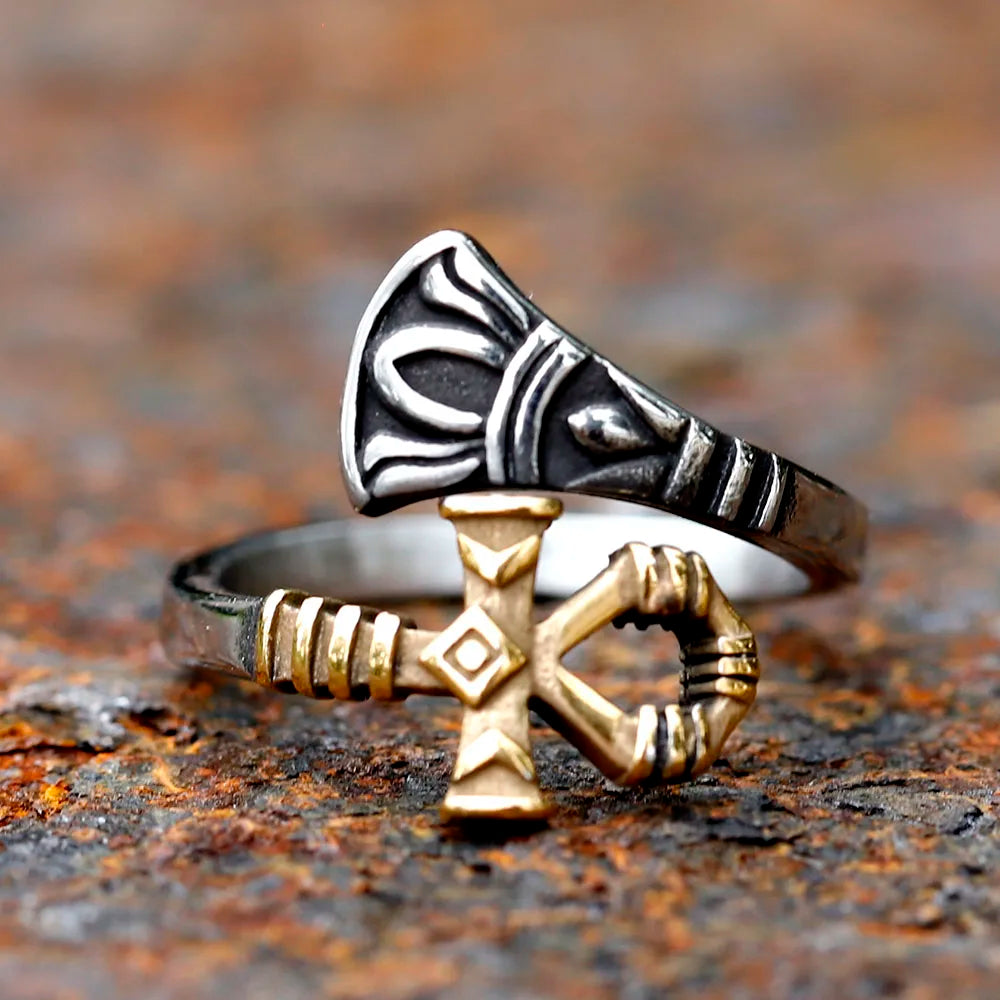 Ankh and Water Lilies Stainless Steel Rings