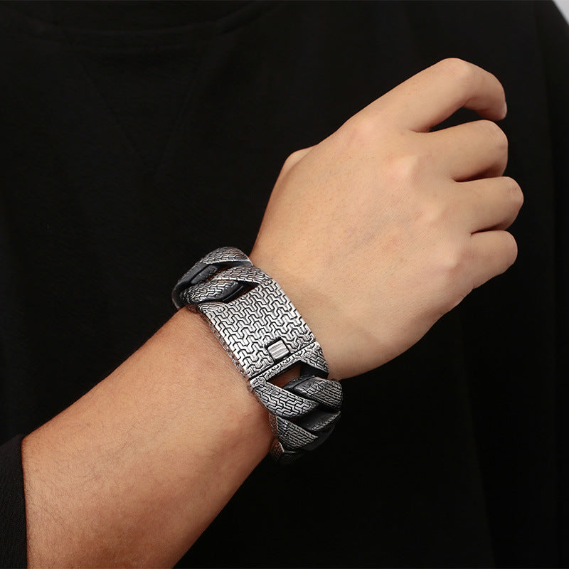 Bracciale in acciaio inossidabile cubano spazzolato