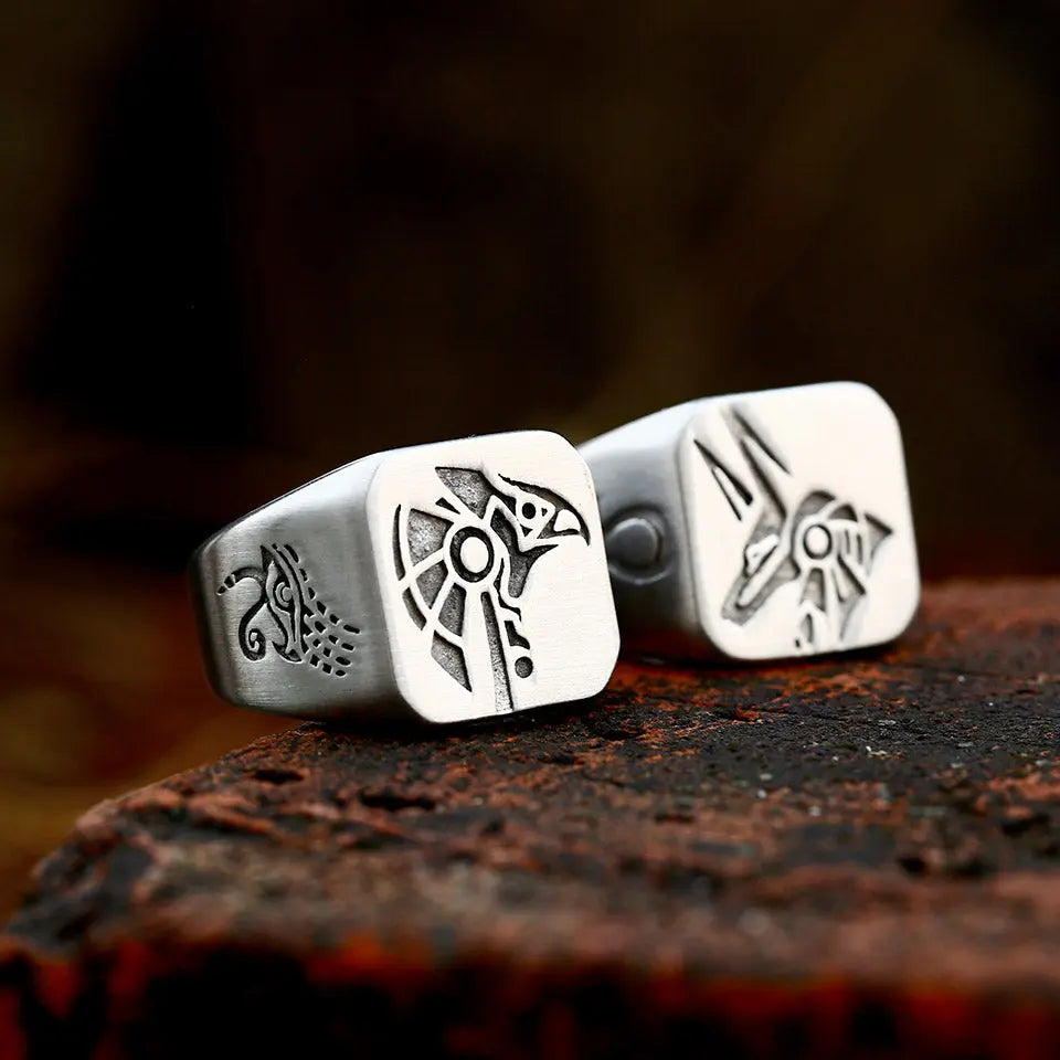 Anubis Gods Horus Pattern Stainless Steel Ring - Vrafi Jewelry