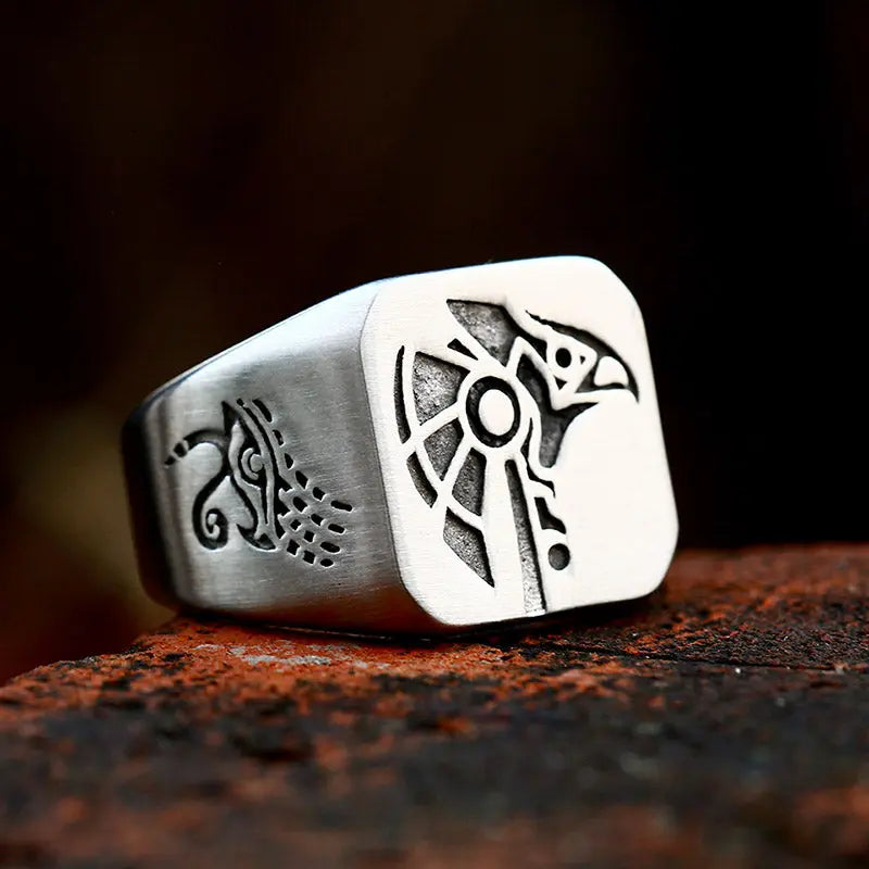 Anubis Gods Horus Pattern Stainless Steel Ring - Vrafi Jewelry