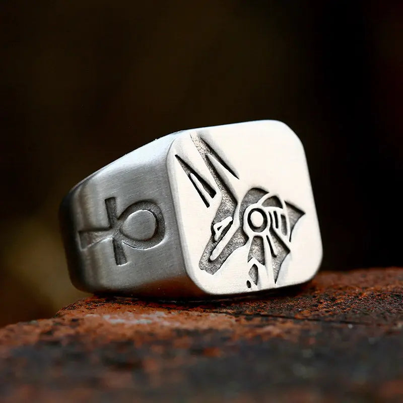 Anubis Gods Horus Pattern Stainless Steel Ring - Vrafi Jewelry