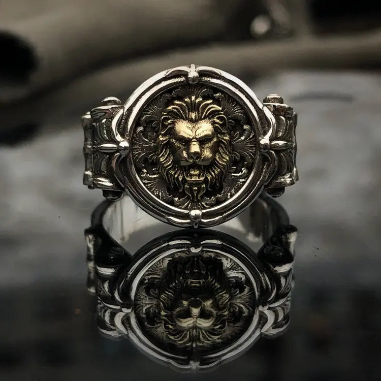 Baroque Lion Signet Silver Ring - Vrafi Jewelry