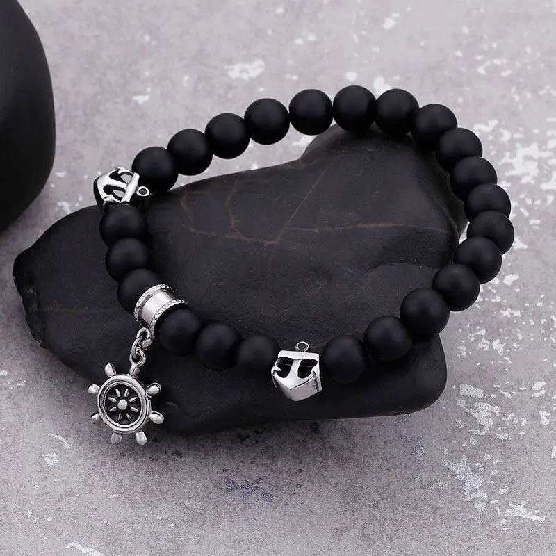 Black Agate Sailor Stretchable Bracelet VRAFI