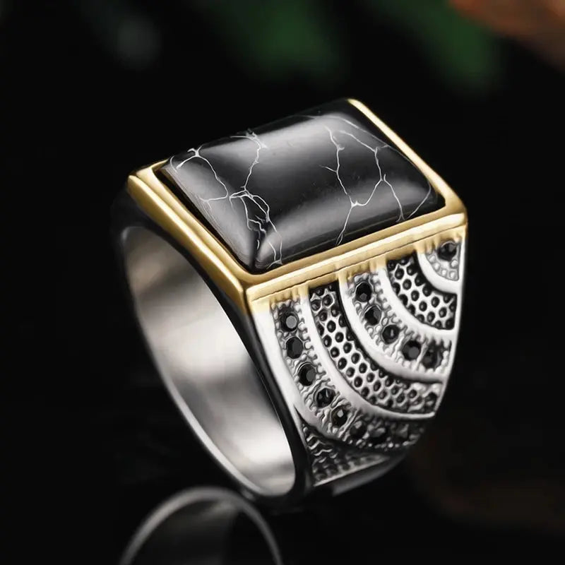 Black Agate Stainless Steel Ring VRAFI