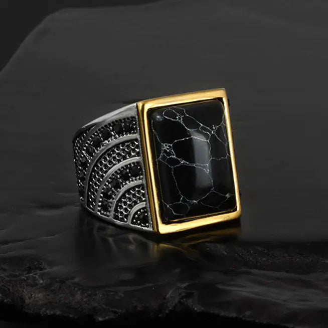 Black Agate Stainless Steel Ring VRAFI