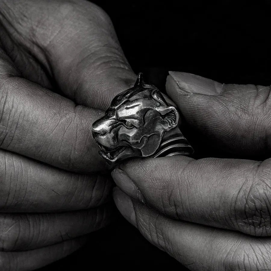 Black Jaguar Sterling Silver Ring - Vrafi Jewelry