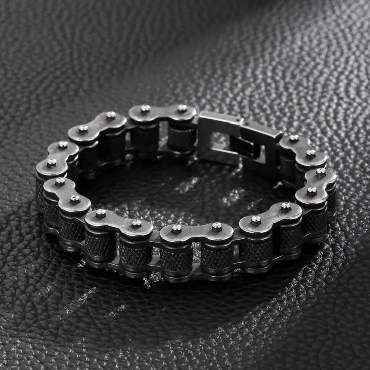 Black Stainless Steel Motorcycle Chain Bracelet - Vrafi Jewelry