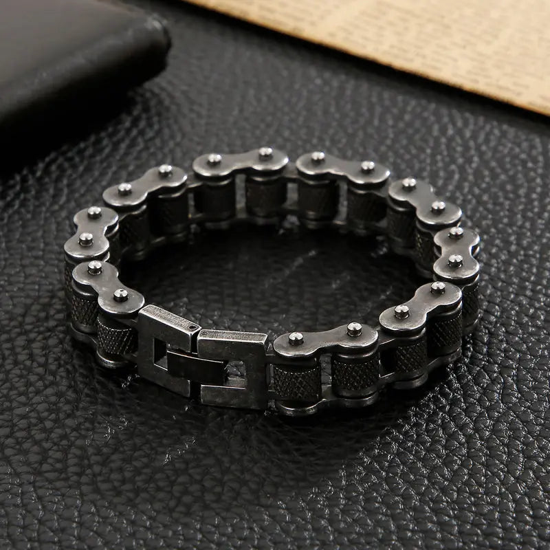 Black Stainless Steel Motorcycle Chain Bracelet - Vrafi Jewelry
