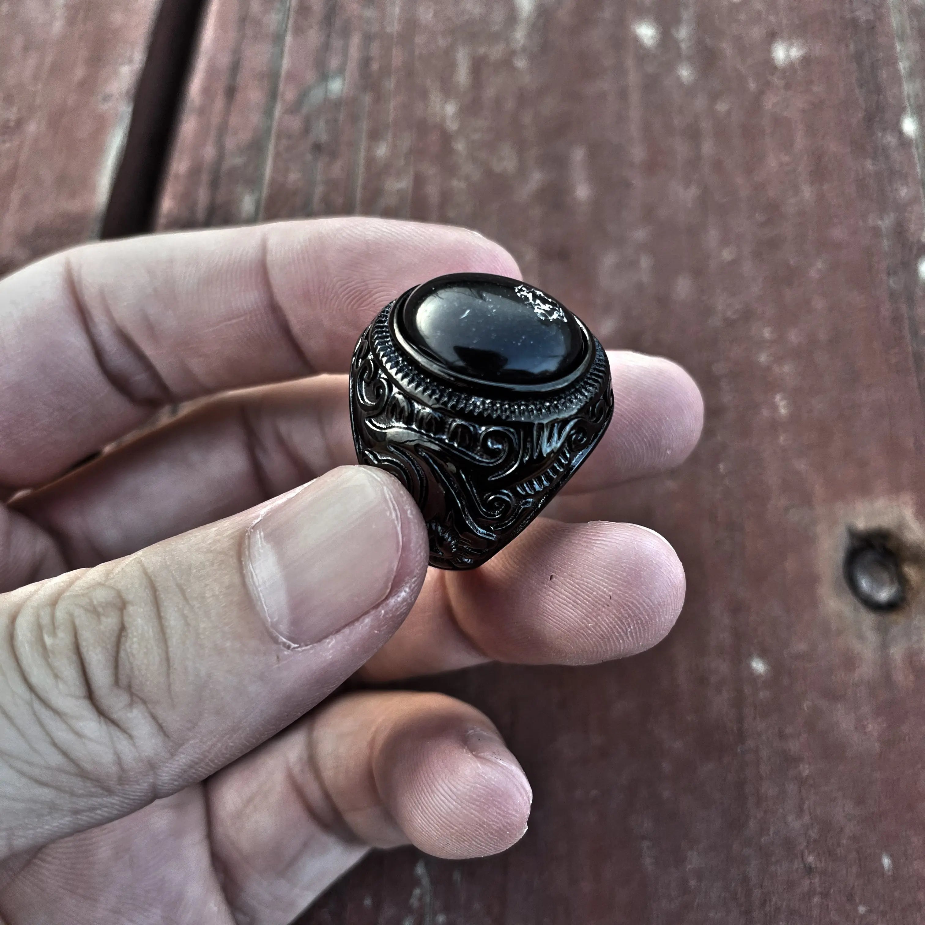 Black Turquoise Stainless Steel Ring - Vrafi Jewelry