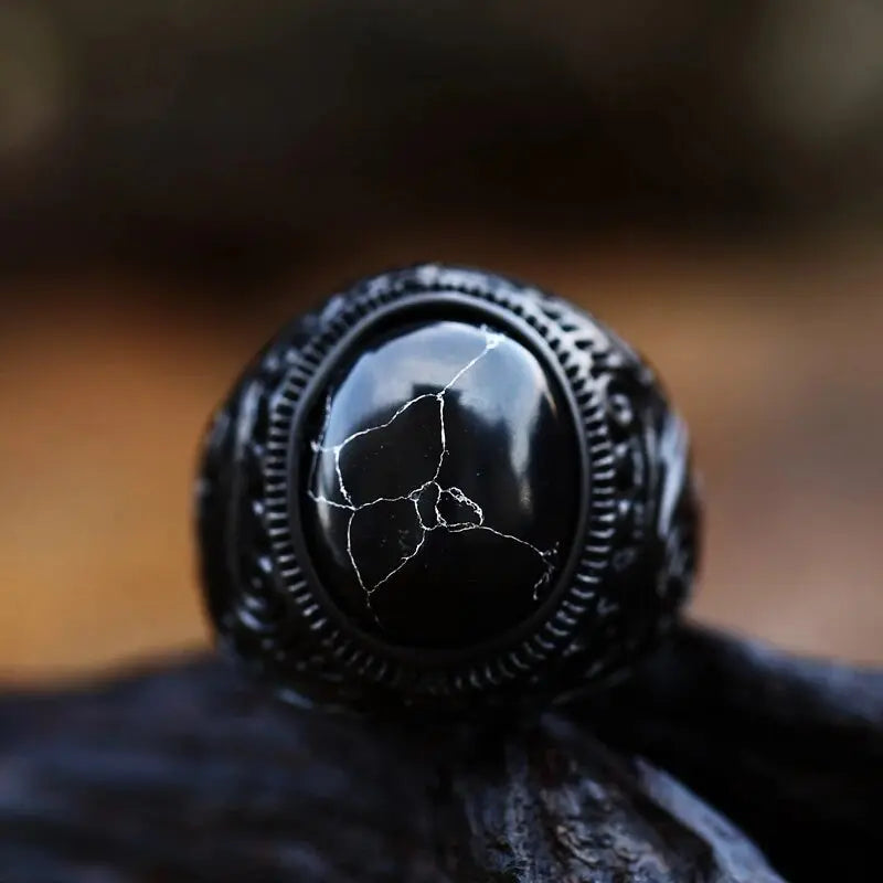 Black Turquoise Stainless Steel Ring - Vrafi Jewelry
