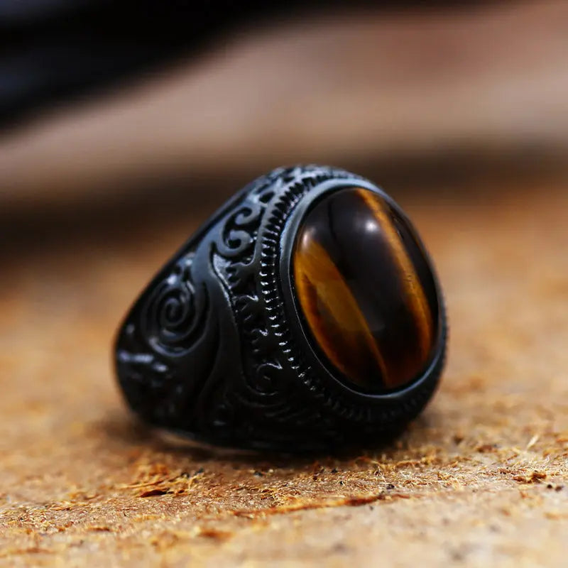 Black Turquoise Stainless Steel Ring - Vrafi Jewelry