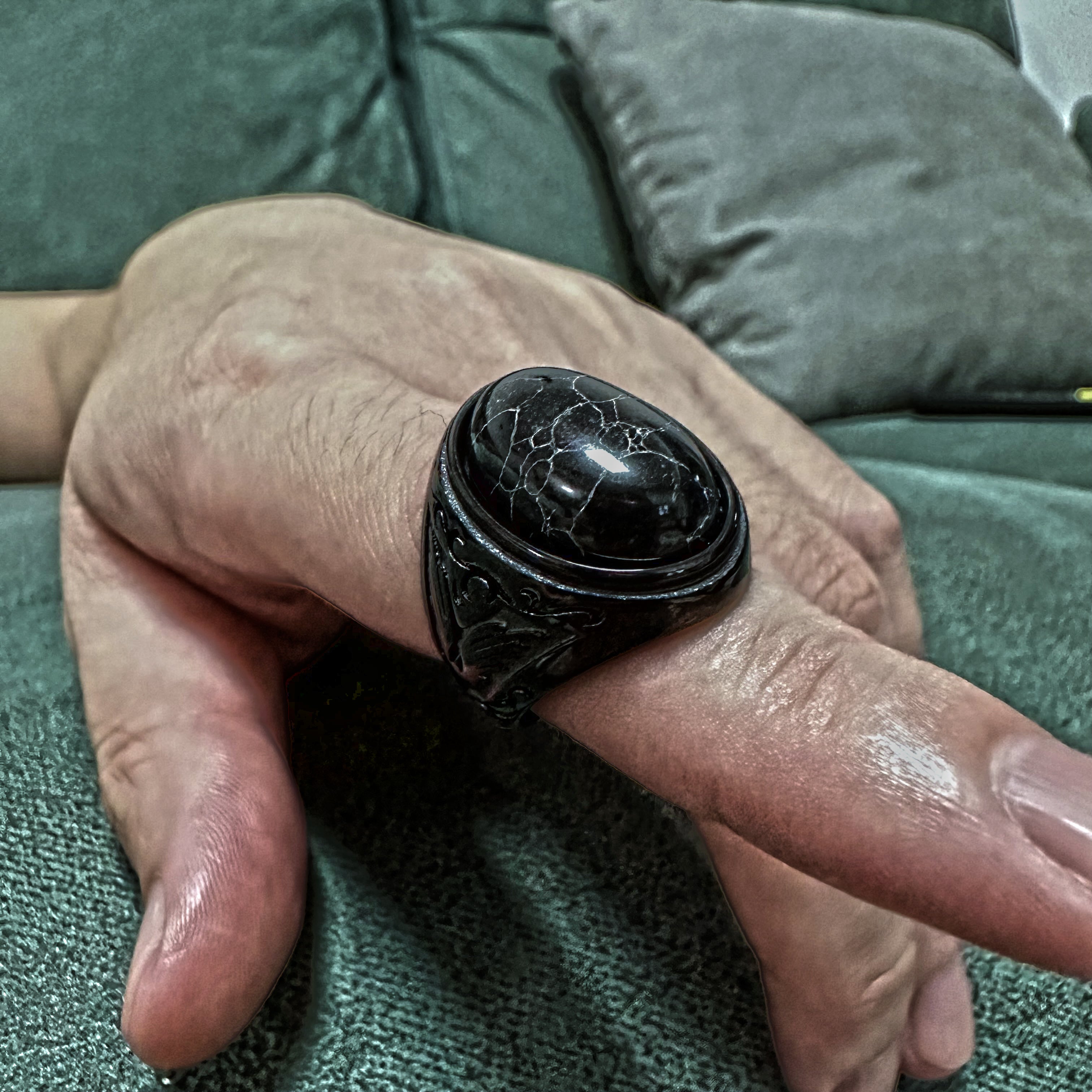 Black-Turquoise Stainless Steel Ring