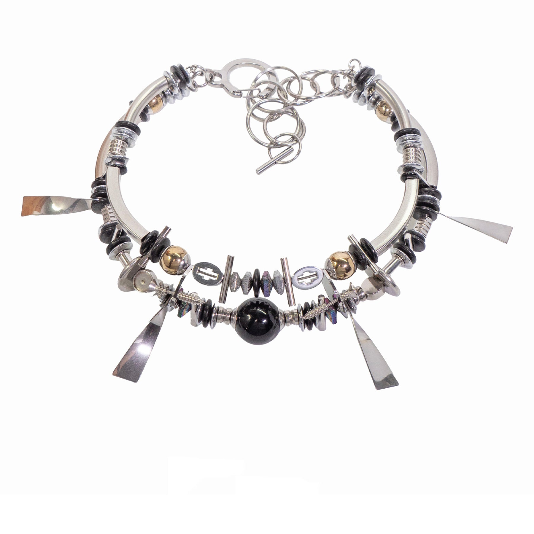 Black Bile Stone Titanium Steel Beaded Clavicle Necklace