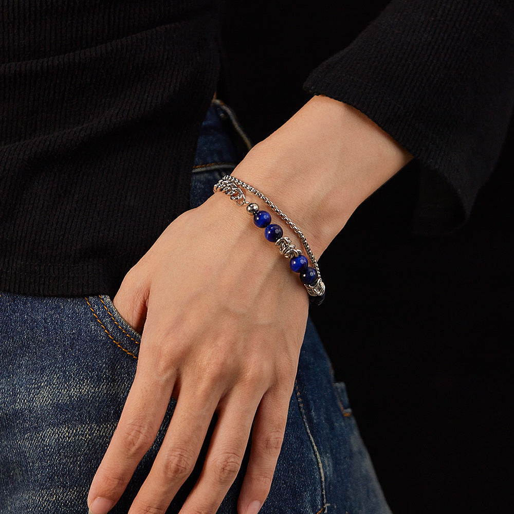 Alabaster-Edelstahl-Perlenarmband