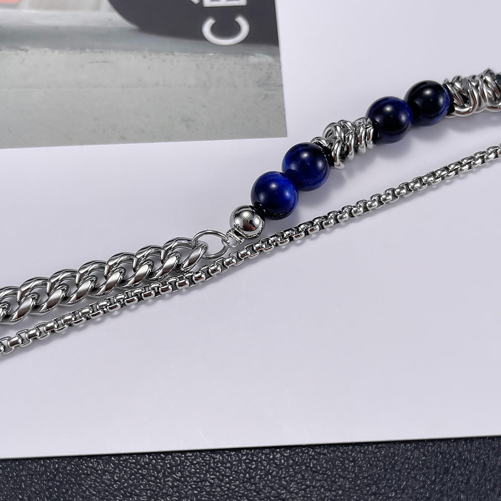 Alabaster-Edelstahl-Perlenarmband