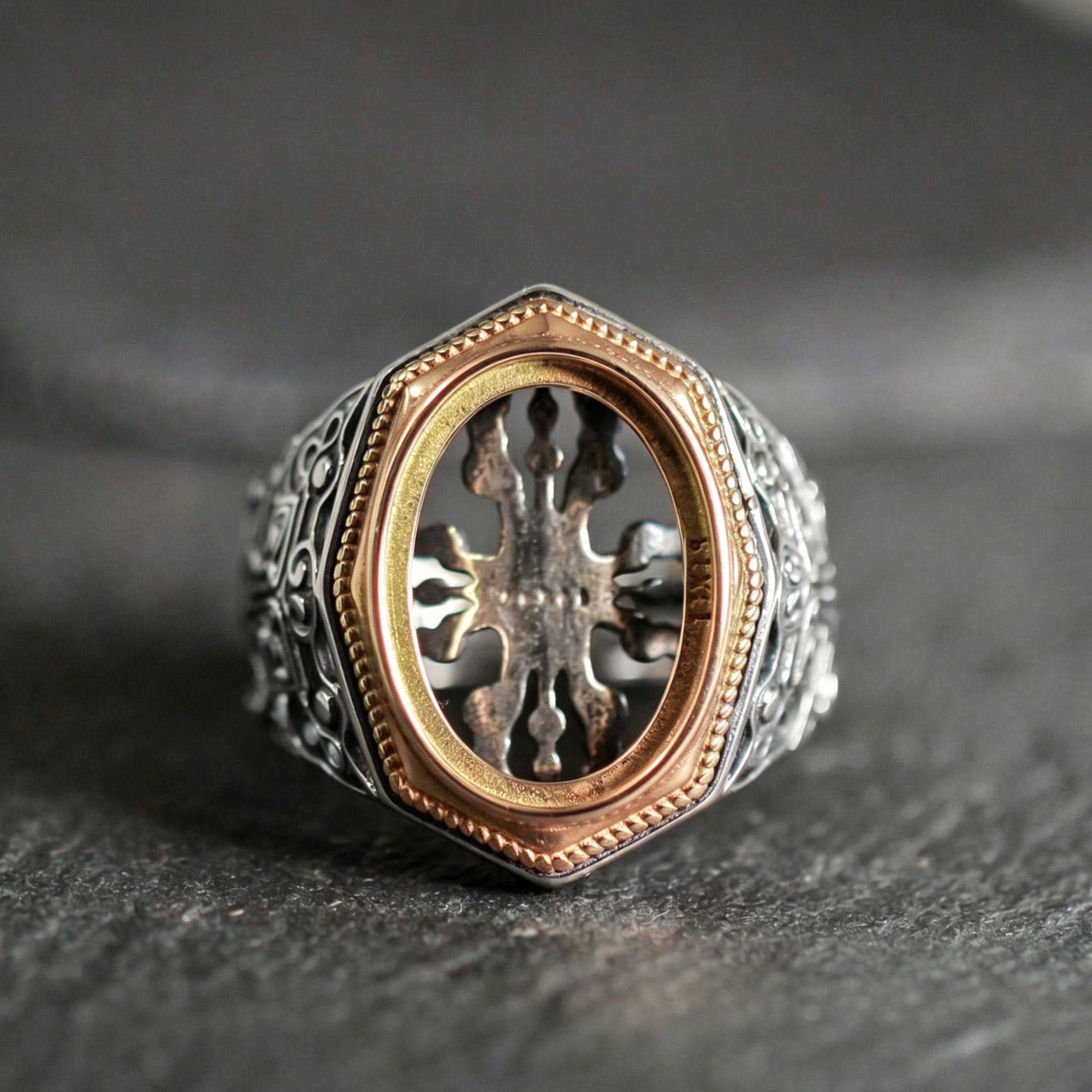 Anillo de acero inoxidable con forma de cuerpo 3D