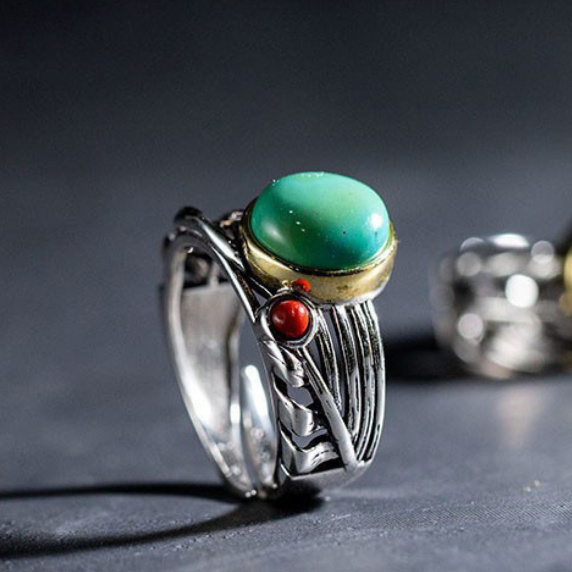 925 Sterling Silver Interwoven Wire Turquoise Ring