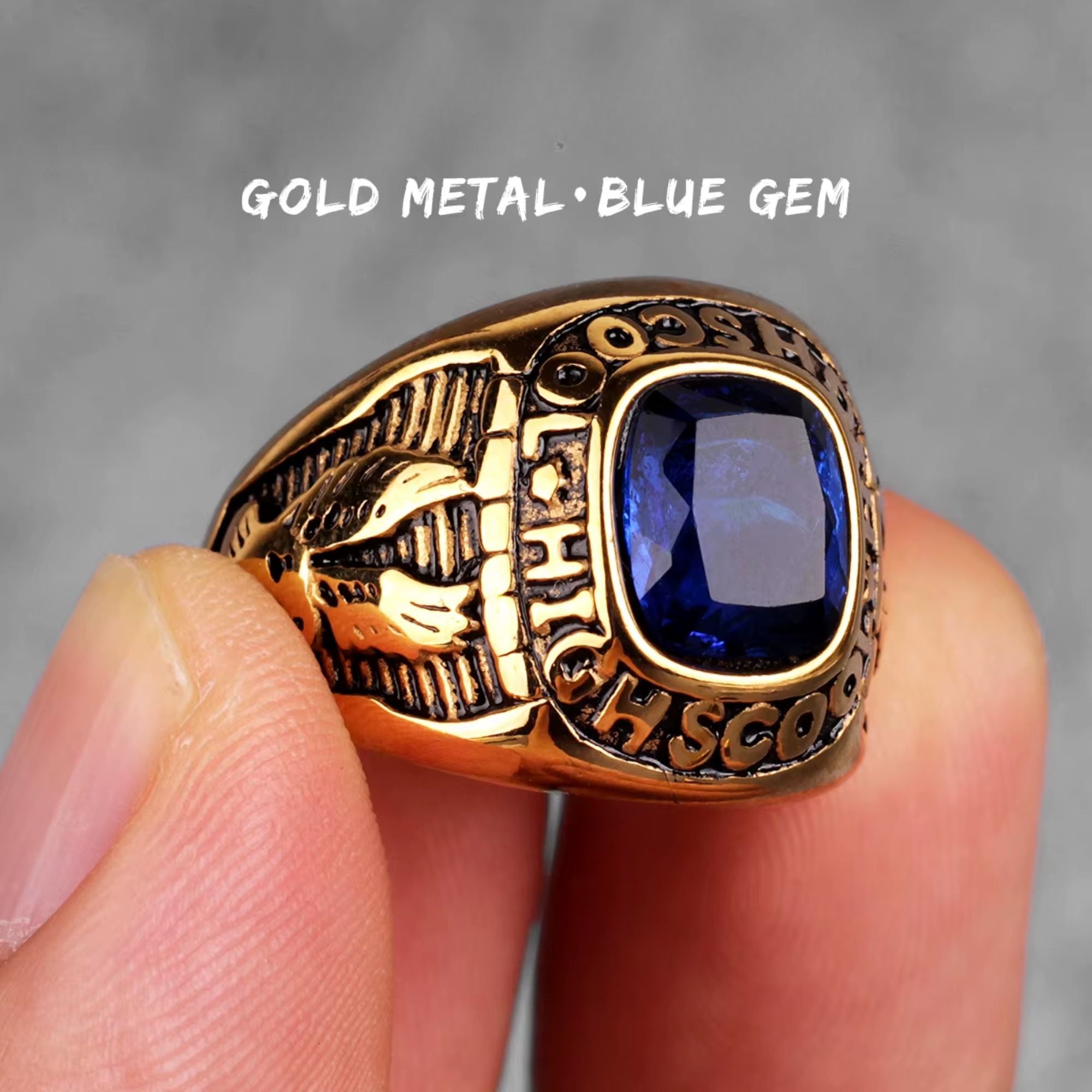 Eagle Emblem Gemstone Stainless Steel Ring